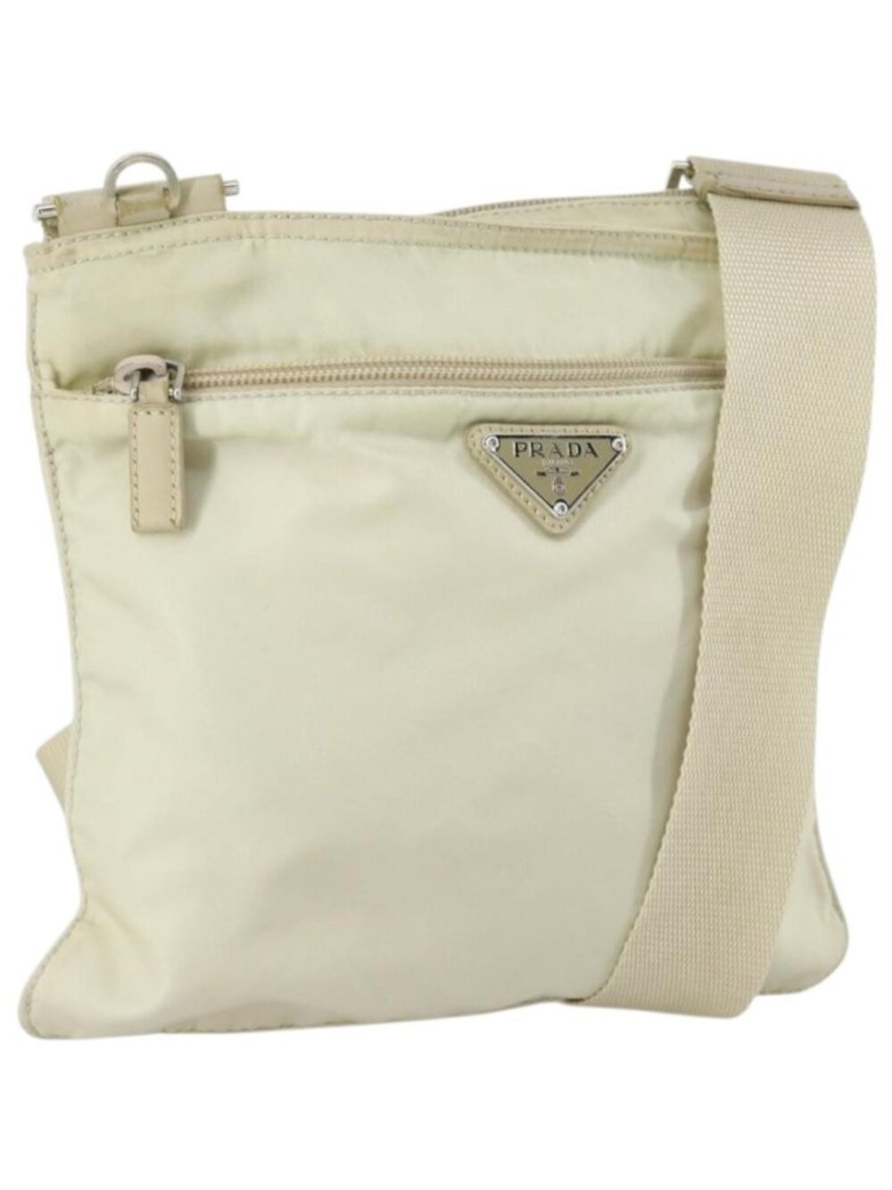 PRADA Shoulder Bag Nylon Ivory Silver